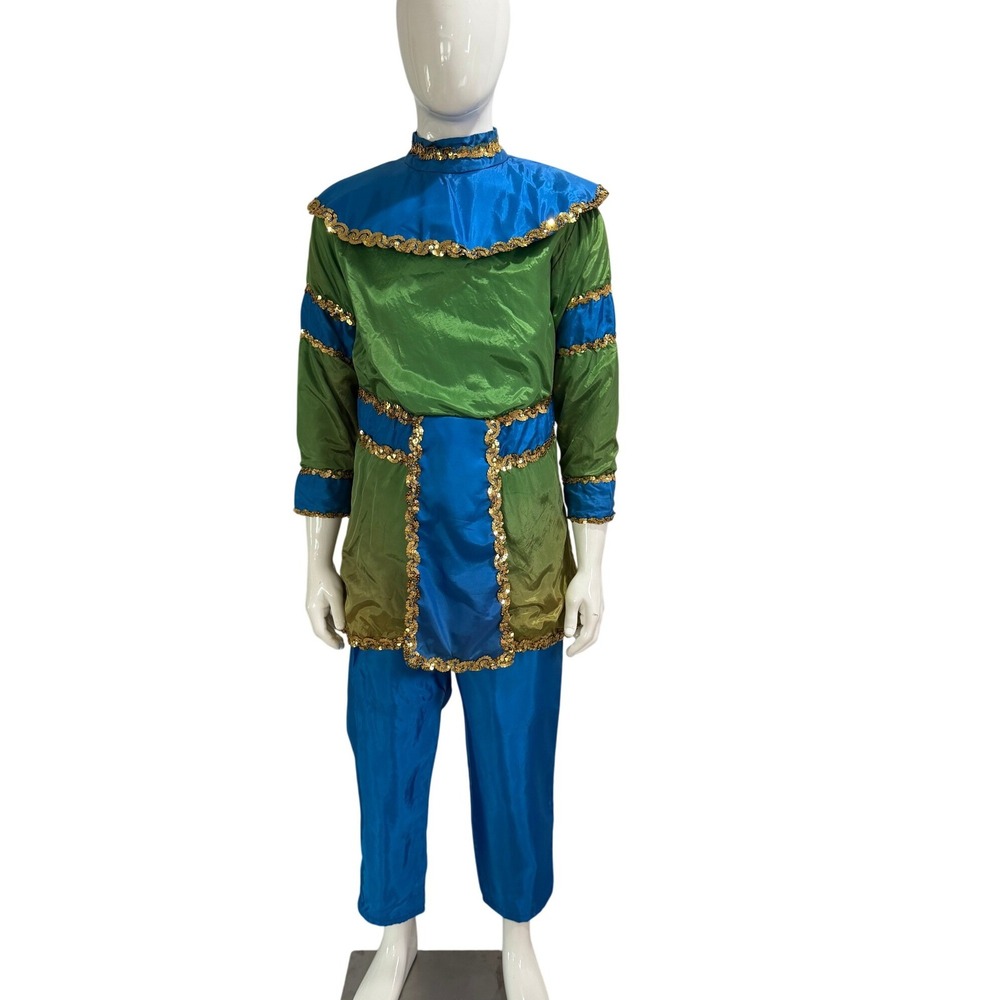 Vintage Handmade Blue Green Gold Sequin Fantasy Prince Costume Tunic Pants M